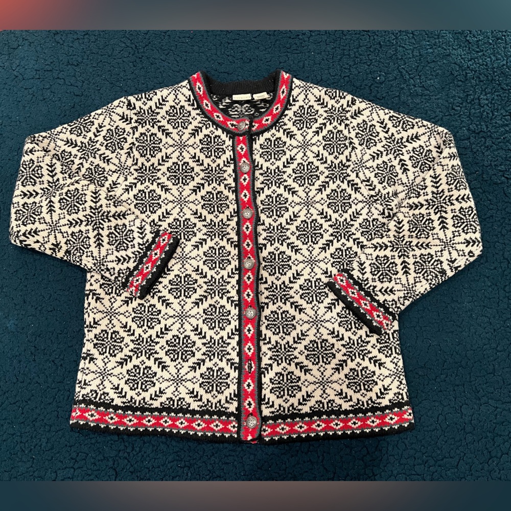 L.L. Bean Black and Red Wool Nordic sweater